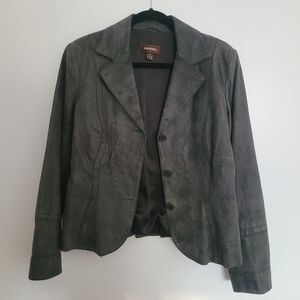 Danier Women's Charcoal Gray Genuine Leather Blazer Jacket Size M Classic